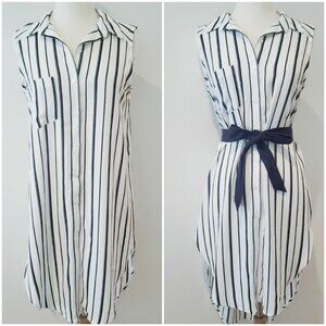 Joseph Ribkoff Striped Collared Tunic Coverup Blouse Coastal Grandma